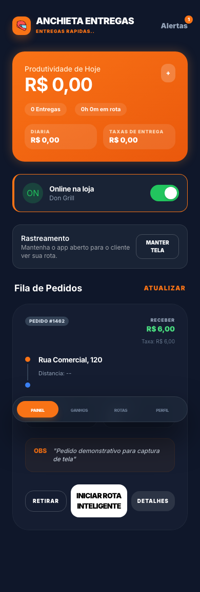 Print real do aplicativo Anchieta Entregas